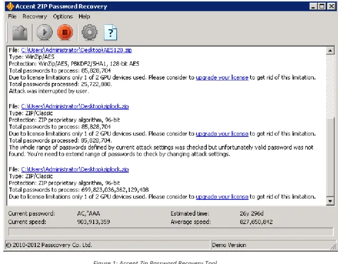 Figure 1: Accent Zip Password Recovery Tool 