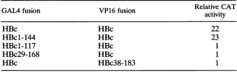 TABLE 3. Interactions among mammalian HBV core proteinsa