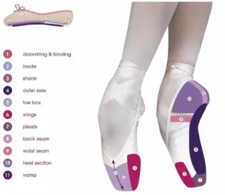 Figure 3: Anatomy of a pointe shoe. Note: Taken from The Sock Basket, n.d.  