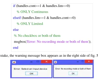 Fig. 21. Error messages boxes appearing if any mistake occurs in the settings and acquisition mode selection 