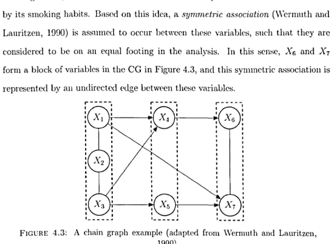 FIGURE  4.3:  A  chain  graph  example  (adapted  from  Wermuth  and  Lauritzen,  1990)
