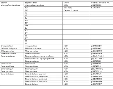 Table 1. Summary of the giant panda COX2 sequence and other reference sequences used in the phylogenetic analysis.