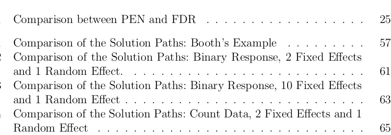 Figure 2.1Comparison between PEN and FDR. . . . . . . . . . . . . . . . . .25Figure 3.1Comparison of the Solution Paths: Booth’s Example