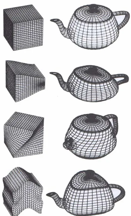 Figure 2.9 Structures deforming global deformation example. Top, original cube 