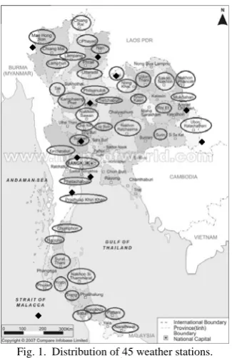 Fig. 1.  Distribution of 45 weather stations.  