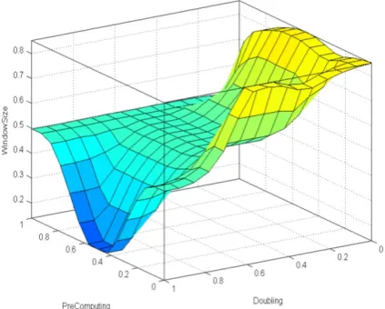Figure 9: The output of the surface for the  StorageRoom = constant (0.8) and PreComputing vs