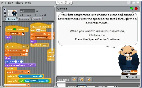 Fig. 5.  The ‗Instructions‘ screen on the preview pane on the right, the modified modularized code template on the scripts pane on the left