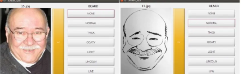 Figure 2.3: Desktop version of the feature annotation system. For each caricature and photograph, all 32 features are queried sequentially.