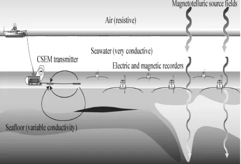 Figure 1. Schematic representation of the horizontal electric dipole-dipole marine CSEM method [4]
