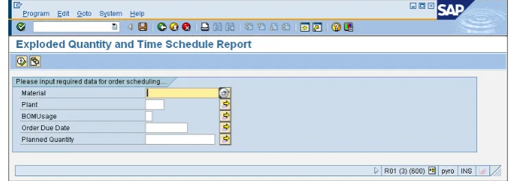 Figure 5: Graphical interface of capturing demand for exploded quantity and time scheduling report 