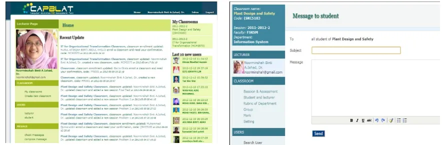 Figure 5. User Interface of The Lecturer Page  