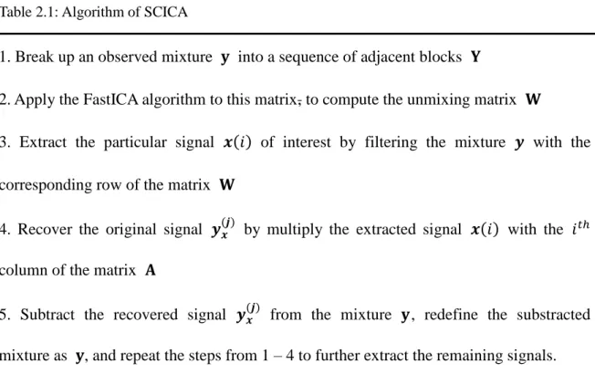 Table 2.1: Algorithm of SCICA 