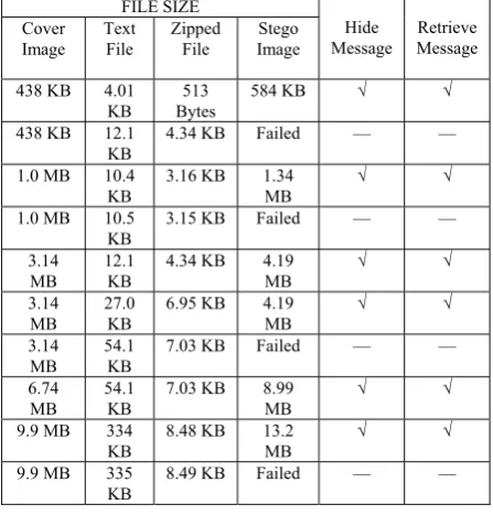 Table 1: Comparison of different sizes in bitmap images FILE SIZE 
