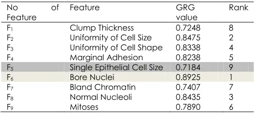 Table 3 GRG value of WBCD dataset features  