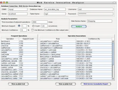 Fig. 4. User interface of Web service invocation analyzer. 