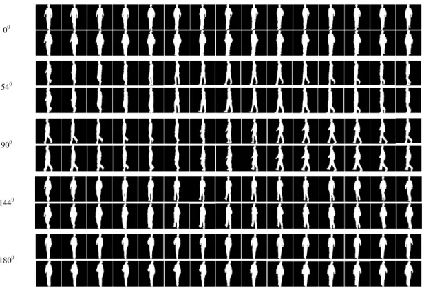 Fig. 9.  Silhouettes of original and modified gaits of one person under various view angles
