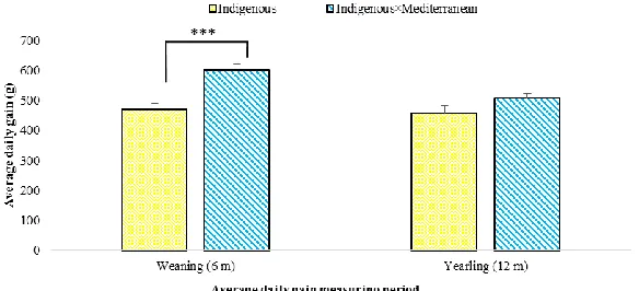 Figure 3. Diversity in average weight gain (g) between indigenous and crossbred progeny