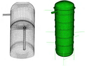 Figure 8. CFD (left) and structural (right) models of the PPOOLEX facility 