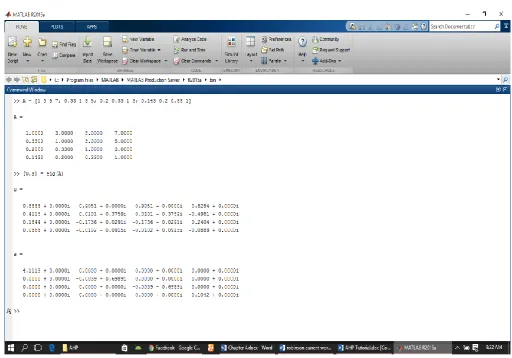 Fig 4: Result of numerical computation of eigenvalue and eigenvector in MATLAB command window