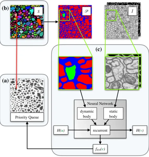 Figure 2.2: Overview implementation of learned watershed algorithm with neural network and priority queue