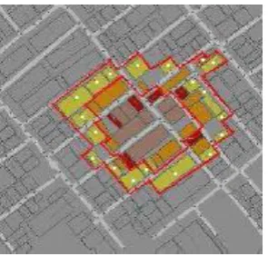 Fig. 2. A fiery zone and its border buildings, which are marked with white points. 