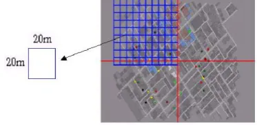 Fig. 3. A typical city divided virtually into 20(m)*20(m) cells. 