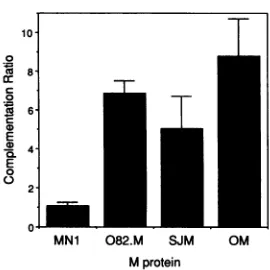 FIG. 5.viruswithThebarsThetransfectedfromcellsfection.coinfectedand(SJM),Complementationnegative(2.6 Complementation of tsO23 by M protein mutants