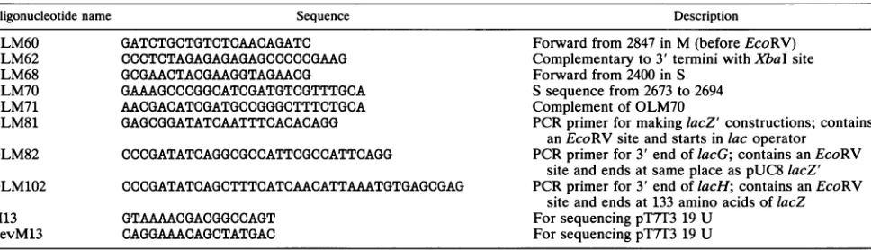 TABLE 3. Oligonucleotides for cloning and sequencing