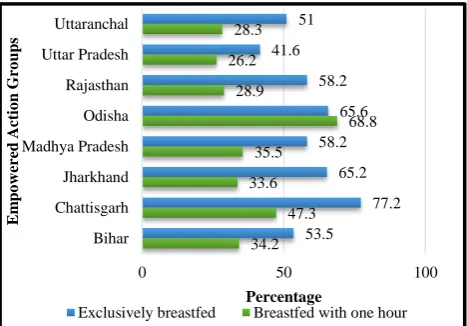 Figure 4: Exclusively breastfeeding and initiation of breastfeeding among empowered action groups (EAG)