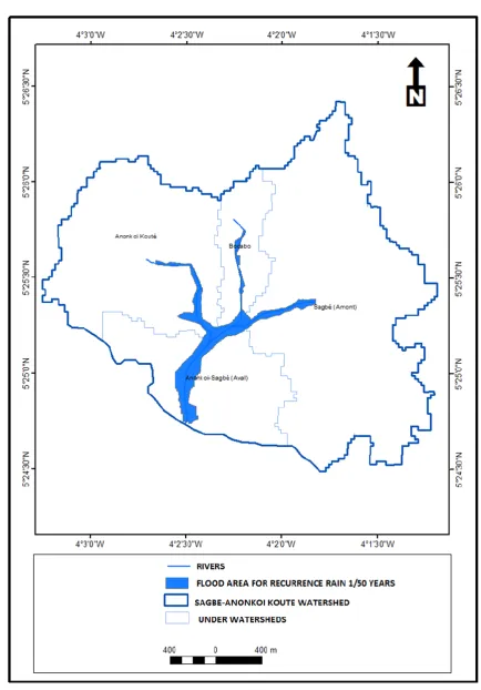Fig. 9: Flood Area for Recurrence Rain 1/50 years 