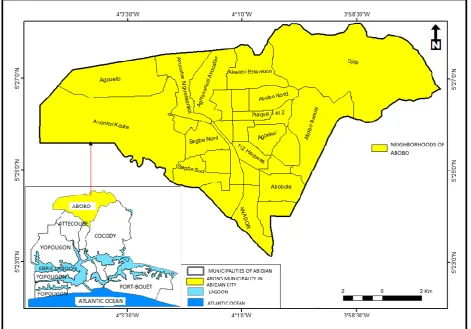 Fig 1. Location of Abobo municipality in Abidjan city 