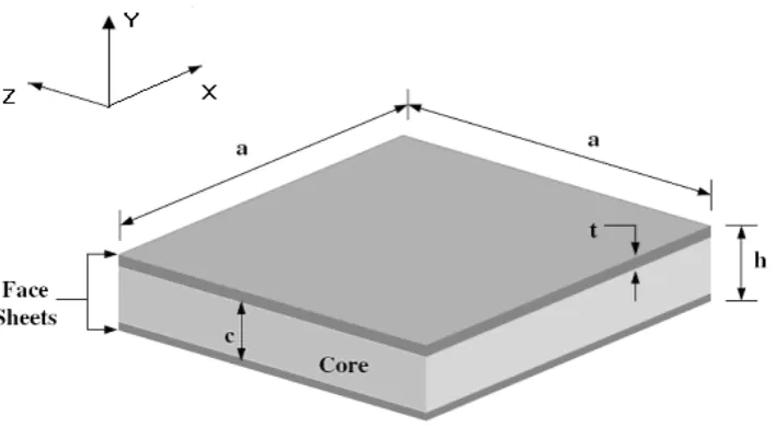 Fig. 1: Illustration sandwich plate geometry. 