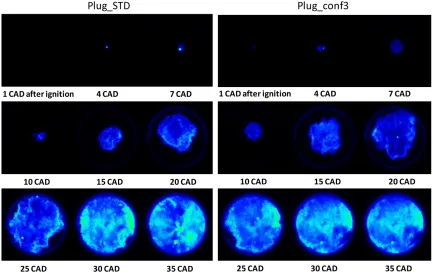 Figure 6 – Flame development with stock plug vs plasma assisted ignition