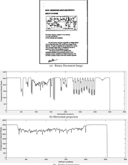 Fig. 2 Document Image, Horizontal and Vertical projections