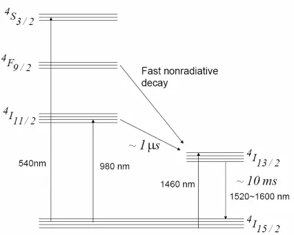 Figure 5.1. Schematic representation of the Er3+ intra 4f Energy level.  