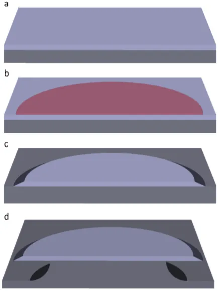 Figure 2.7: Wedge disk microfabrication process (a) Silicon oxide is grown on siliconwafer using thermal oxidation