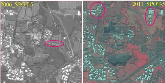 Fig. 6 The most visible built up changes in the zoomed area in the 2006-2011 time period.