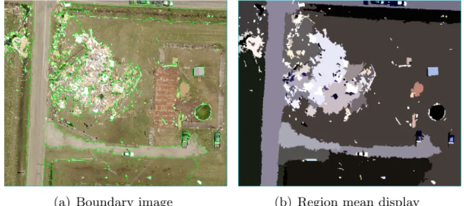 Fig. 4.7(a) shows that values of 25 for Scale level and 99.7 for Merge Level effectively delineate the boundaries of debris area