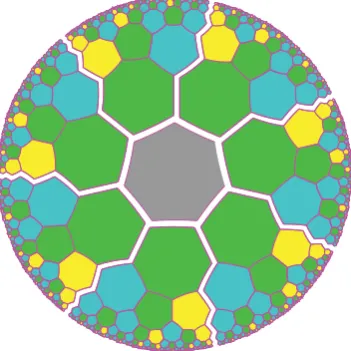 Figure 6 First part of the splitting: around a central tile,ﬁxed in advance, seven sectors
