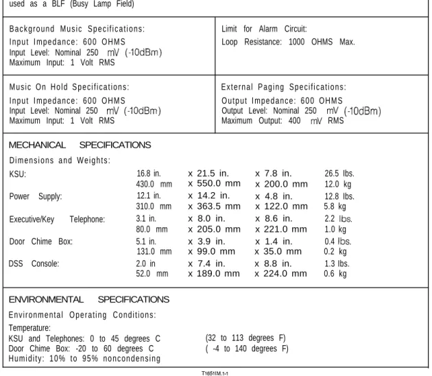 Table  SPECIFICATIONS,   PLUS 24 GENERAL SPECIFICATIONS