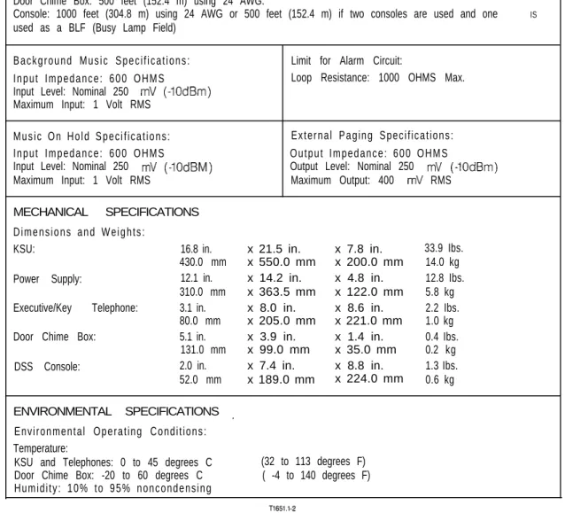 Table 1-2 SPECIFICATIONS,   PLUS 36 GENERAL SPECIFICATIONS