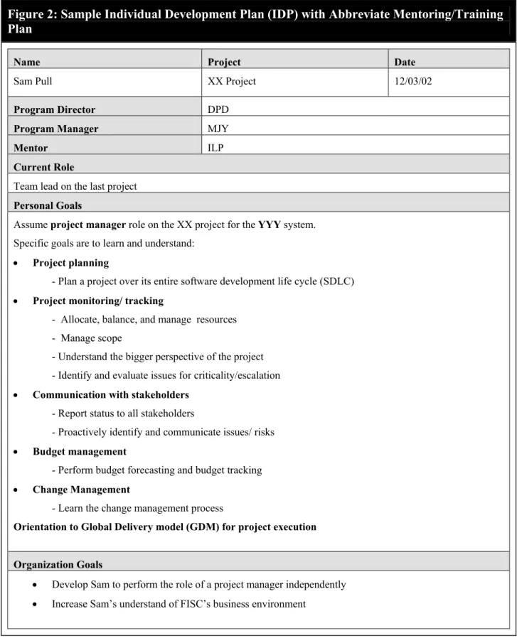 Figure 2: Sample Individual Development Plan (IDP) with Abbreviate Mentoring/Training  Plan 