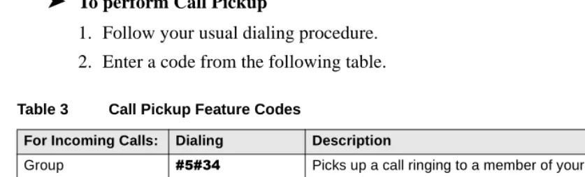 Table 3Call Pickup Feature Codes 
