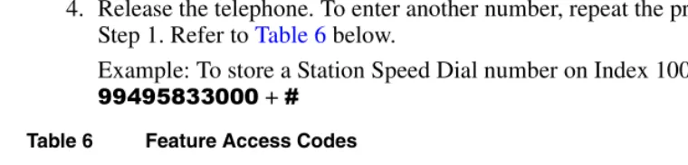 Table 6Feature Access Codes  