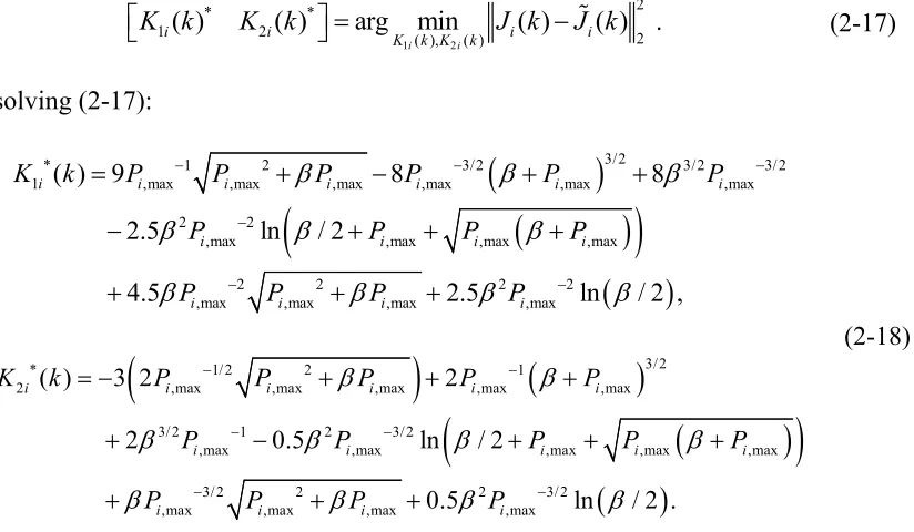 Figure 2-2 shows the curves of ��(�) and ���(�) for β = 1000, and Pi,max(k) = 5 kW. The effect 
