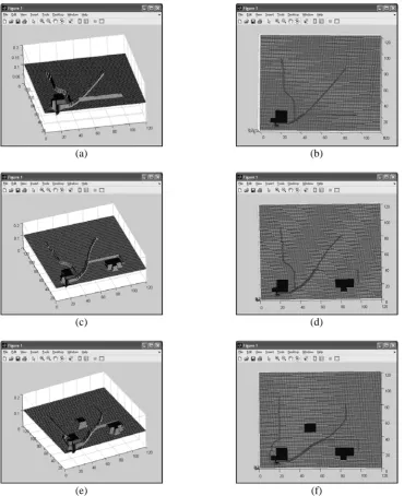 Figure 3: The paths generated with HSSOR iterative method. (a) and (b) One obstacle. (c) and (d) Two obstacles