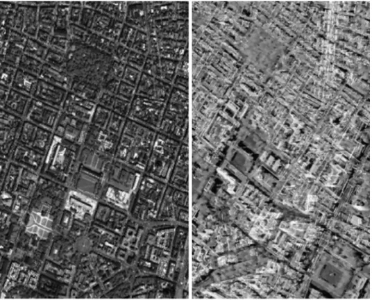 Fig. 8. Display of SAR-optical sub-scenes extracted from Berlin study areas (the left-hand image is from WorldView-2, right-hand image is from TerraSAR-X).