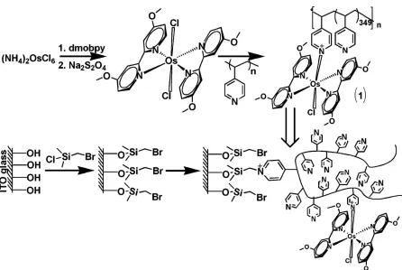 Figure 2.11.  Functionalization of poly(4-vinyl pyridine) (P4VP) with the pendant redox groups and modification of the ITO electrode with the resulting redox polymer