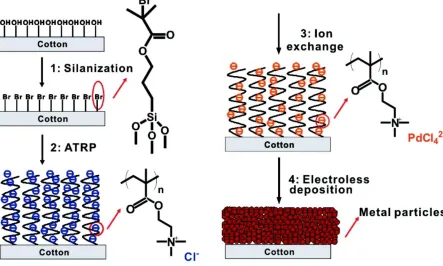 Figure 2.13.  Schematic illustration of the process of preparing conductive cotton yarns