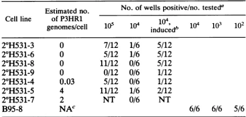 TABLE 2. Cocultivation assay for release of transforming EBVby B-cell lines carrying BHRFl- EBV with andwithout P3HR1 as a potential helper virus